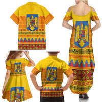 Romania Merry Christmas Family Matching Summer Maxi Dress and Hawaiian Shirt Romania Emblem Traditional Folk Art - Wonder Print Shop