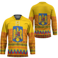 Romania Merry Christmas Hockey Jersey Romania Emblem Traditional Folk Art - Wonder Print Shop