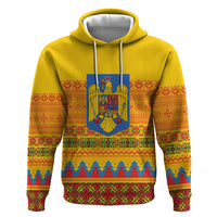 Romania Merry Christmas Hoodie Romania Emblem Traditional Folk Art - Wonder Print Shop