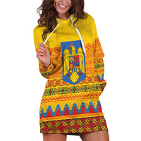 Romania Merry Christmas Hoodie Dress Romania Emblem Traditional Folk Art - Wonder Print Shop