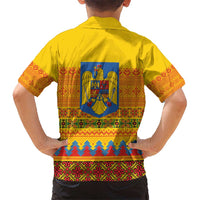 Romania Merry Christmas Kid Hawaiian Shirt Romania Emblem Traditional Folk Art - Wonder Print Shop