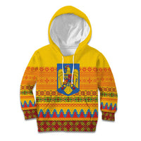 Romania Merry Christmas Kid Hoodie Romania Emblem Traditional Folk Art - Wonder Print Shop