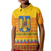 Romania Merry Christmas Kid Polo Shirt Romania Emblem Traditional Folk Art - Wonder Print Shop