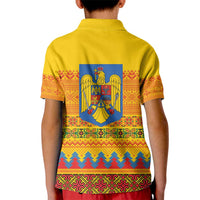 Romania Merry Christmas Kid Polo Shirt Romania Emblem Traditional Folk Art - Wonder Print Shop