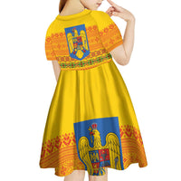 Romania Merry Christmas Kid Short Sleeve Dress Romania Emblem Traditional Folk Art - Wonder Print Shop