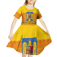 Romania Merry Christmas Kid Short Sleeve Dress Romania Emblem Traditional Folk Art - Wonder Print Shop