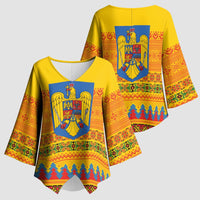 Romania Merry Christmas Kimono Sleeve Blouse Romania Emblem Traditional Folk Art - Wonder Print Shop