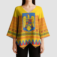 Romania Merry Christmas Kimono Sleeve Blouse Romania Emblem Traditional Folk Art - Wonder Print Shop
