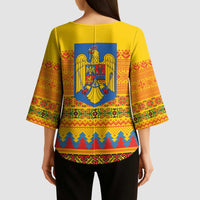 Romania Merry Christmas Kimono Sleeve Blouse Romania Emblem Traditional Folk Art - Wonder Print Shop