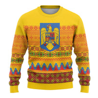 Romania Merry Christmas Ugly Christmas Sweater Romania Emblem Traditional Folk Art - Wonder Print Shop