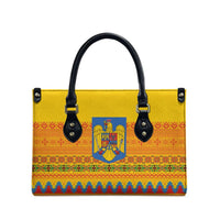 Romania Merry Christmas Leather Bag Romania Emblem Traditional Folk Art - Wonder Print Shop