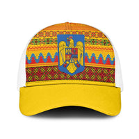 Romania Merry Christmas Mesh Trucker Cap Romania Emblem Traditional Folk Art - Wonder Print Shop