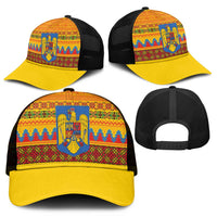 Romania Merry Christmas Mesh Trucker Cap Romania Emblem Traditional Folk Art - Wonder Print Shop