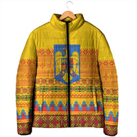 Romania Merry Christmas Padded Jacket Romania Emblem Traditional Folk Art - Wonder Print Shop