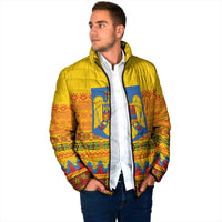 Romania Merry Christmas Padded Jacket Romania Emblem Traditional Folk Art - Wonder Print Shop
