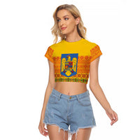 Romania Merry Christmas Raglan Cropped T Shirt Romania Emblem Traditional Folk Art - Wonder Print Shop