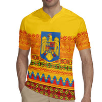 Romania Merry Christmas Rugby Jersey Romania Emblem Traditional Folk Art - Wonder Print Shop