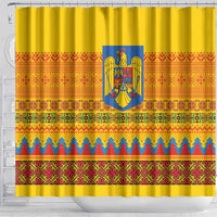 Romania Merry Christmas Shower Curtain Romania Emblem Traditional Folk Art - Wonder Print Shop