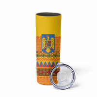 Romania Merry Christmas Skinny Tumbler Romania Emblem Traditional Folk Art - Wonder Print Shop