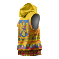 Romania Merry Christmas Sleeveless Hoodie Romania Emblem Traditional Folk Art - Wonder Print Shop