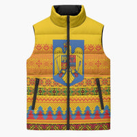 Romania Merry Christmas Sleeveless Puffer Jacket Romania Emblem Traditional Folk Art - Wonder Print Shop