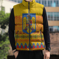 Romania Merry Christmas Sleeveless Puffer Jacket Romania Emblem Traditional Folk Art - Wonder Print Shop
