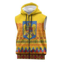 Romania Merry Christmas Sleeveless Zip Hoodie Romania Emblem Traditional Folk Art - Wonder Print Shop