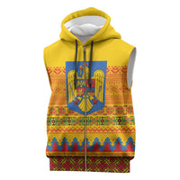Romania Merry Christmas Sleeveless Zip Hoodie Romania Emblem Traditional Folk Art - Wonder Print Shop