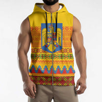 Romania Merry Christmas Sleeveless Zip Hoodie Romania Emblem Traditional Folk Art - Wonder Print Shop
