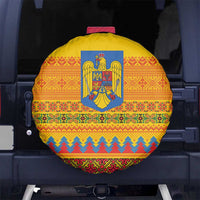 Romania Merry Christmas Spare Tire Cover Romania Emblem Traditional Folk Art - Wonder Print Shop