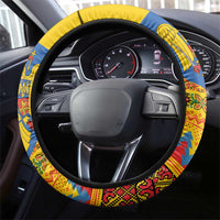 Romania Merry Christmas Steering Wheel Cover Romania Emblem Traditional Folk Art - Wonder Print Shop