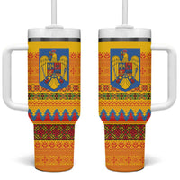 Romania Merry Christmas Tumbler With Handle Romania Emblem Traditional Folk Art - Wonder Print Shop