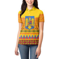 Romania Merry Christmas Women Polo Shirt Romania Emblem Traditional Folk Art - Wonder Print Shop