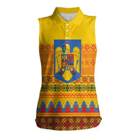 Romania Merry Christmas Women Sleeveless Polo Shirt Romania Emblem Traditional Folk Art - Wonder Print Shop