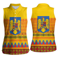 Romania Merry Christmas Women Sleeveless Polo Shirt Romania Emblem Traditional Folk Art - Wonder Print Shop