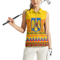 Romania Merry Christmas Women Sleeveless Polo Shirt Romania Emblem Traditional Folk Art - Wonder Print Shop