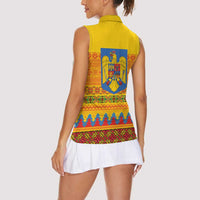 Romania Merry Christmas Women Sleeveless Polo Shirt Romania Emblem Traditional Folk Art - Wonder Print Shop