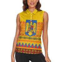 Romania Merry Christmas Women Sleeveless Polo Shirt Romania Emblem Traditional Folk Art - Wonder Print Shop