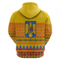 Romania Merry Christmas Zip Hoodie Romania Emblem Traditional Folk Art - Wonder Print Shop