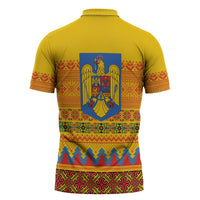 Romania Merry Christmas Zipper Polo Shirt Romania Emblem Traditional Folk Art - Wonder Print Shop