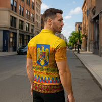 Romania Merry Christmas Zipper Polo Shirt Romania Emblem Traditional Folk Art - Wonder Print Shop