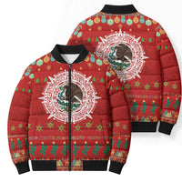 Mexico Merry Christmas Bomber Puffer Jacket Mexican Cultural Emblem Xmas Style - Wonder Print Shop