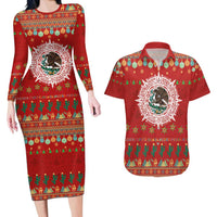 Mexico Merry Christmas Couples Matching Long Sleeve Bodycon Dress and Hawaiian Shirt Mexican Cultural Emblem Xmas Style - Wonder Print Shop