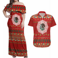 Mexico Merry Christmas Couples Matching Off Shoulder Maxi Dress and Hawaiian Shirt Mexican Cultural Emblem Xmas Style - Wonder Print Shop
