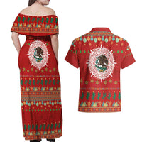 Mexico Merry Christmas Couples Matching Off Shoulder Maxi Dress and Hawaiian Shirt Mexican Cultural Emblem Xmas Style - Wonder Print Shop