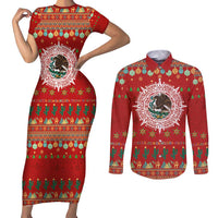 Mexico Merry Christmas Couples Matching Short Sleeve Bodycon Dress and Long Sleeve Button Shirt Mexican Cultural Emblem Xmas Style - Wonder Print Shop