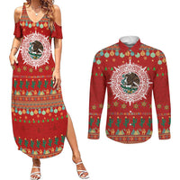 Mexico Merry Christmas Couples Matching Summer Maxi Dress and Long Sleeve Button Shirt Mexican Cultural Emblem Xmas Style - Wonder Print Shop