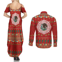 Mexico Merry Christmas Couples Matching Summer Maxi Dress and Long Sleeve Button Shirt Mexican Cultural Emblem Xmas Style - Wonder Print Shop