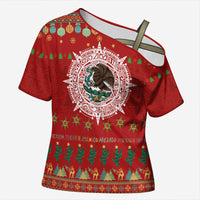 Mexico Merry Christmas Cross Shoulder Shirt Mexican Cultural Emblem Xmas Style - Wonder Print Shop