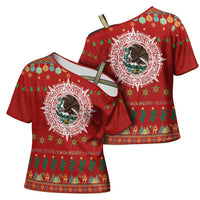 Mexico Merry Christmas Cross Shoulder Shirt Mexican Cultural Emblem Xmas Style - Wonder Print Shop